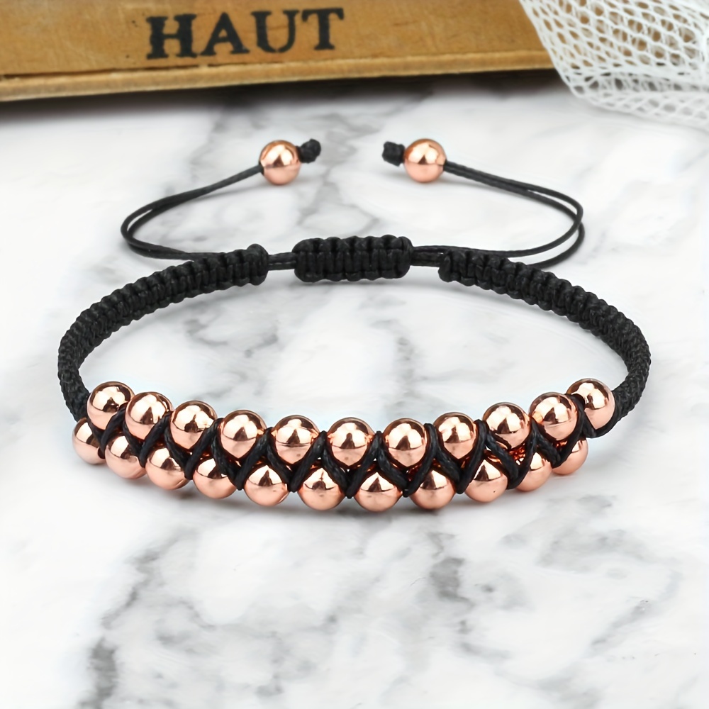 Adjustable Copper Bead Men's Bracelet with Double Row Weaving